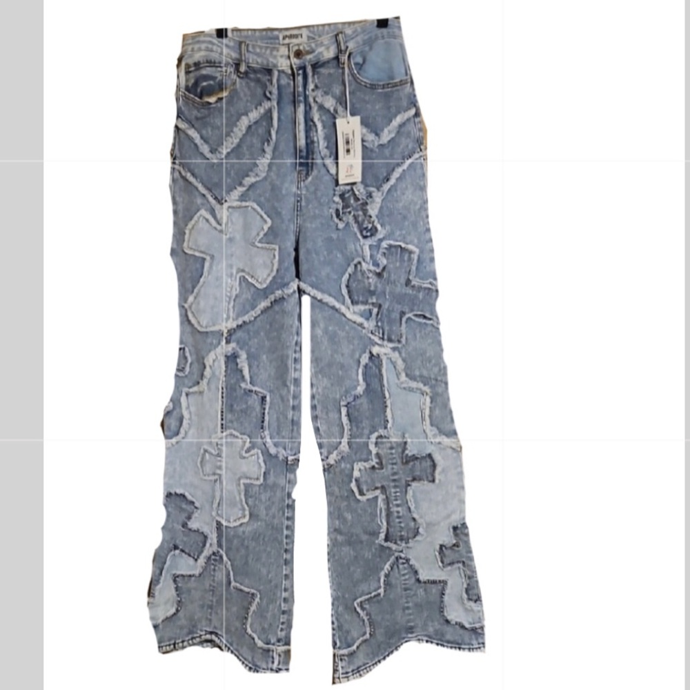 Aphrodite Light Blue Patchwork Flare Jeans